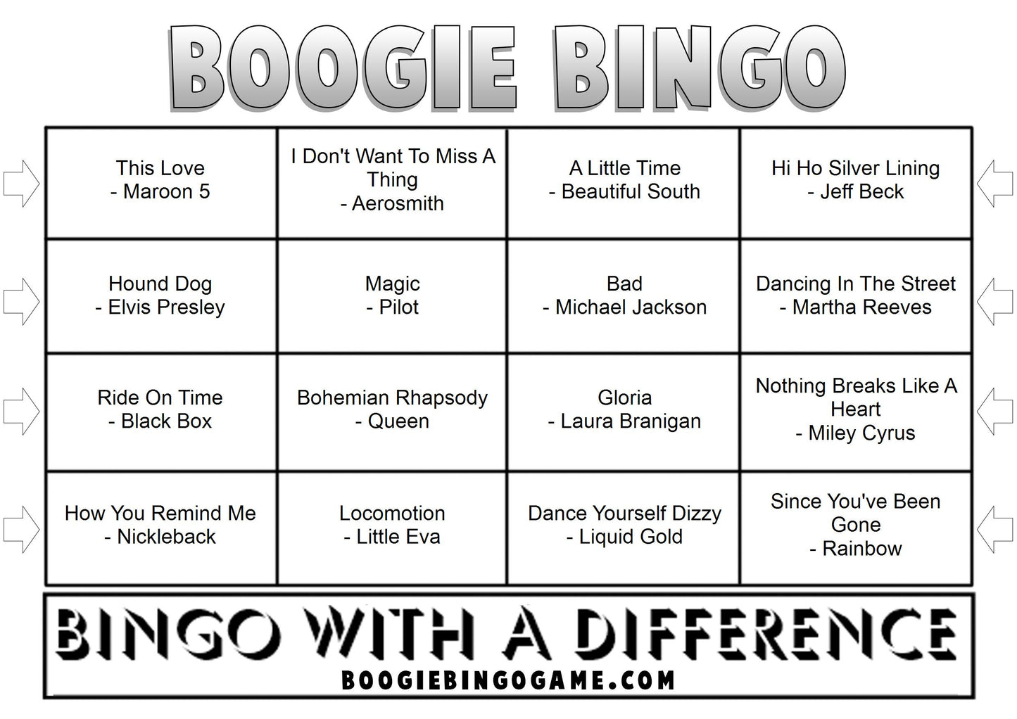 Game 26 | Boogie Bingo | Printed Music Bingo Tickets