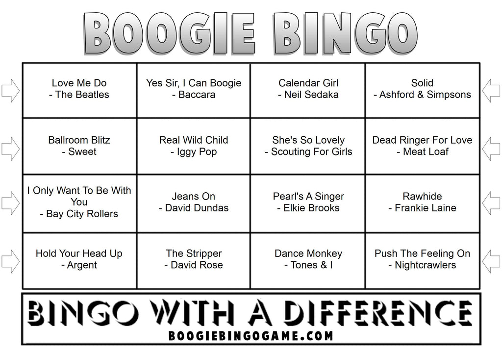 Game 33 | Boogie Bingo | Printable Music Bingo Tickets