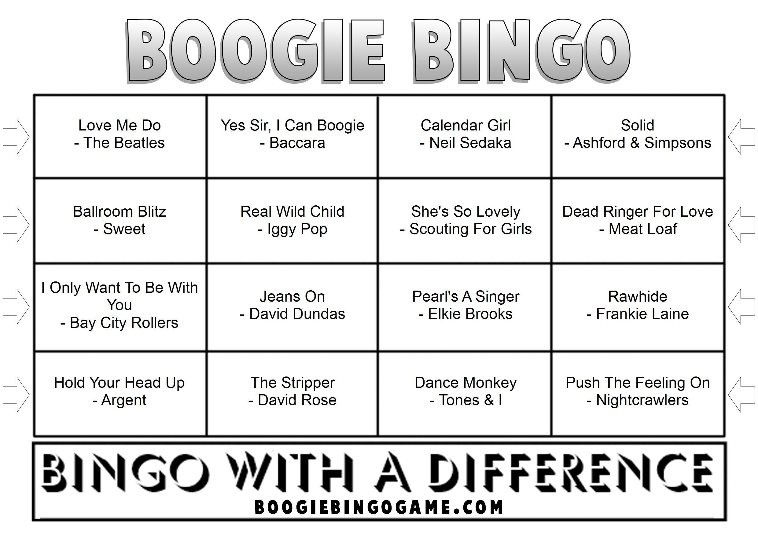Game 33 | Boogie Bingo | Printable Music Bingo Tickets