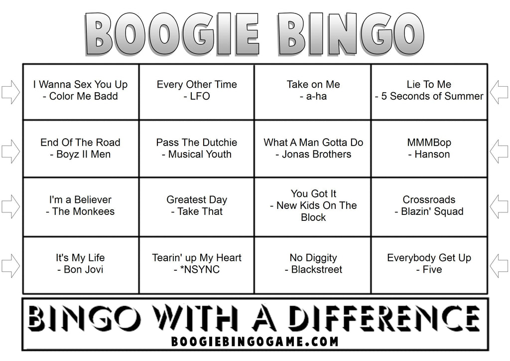 Game 60 | Boy Bands | Boogie Bingo | Printable Music Bingo Tickets
