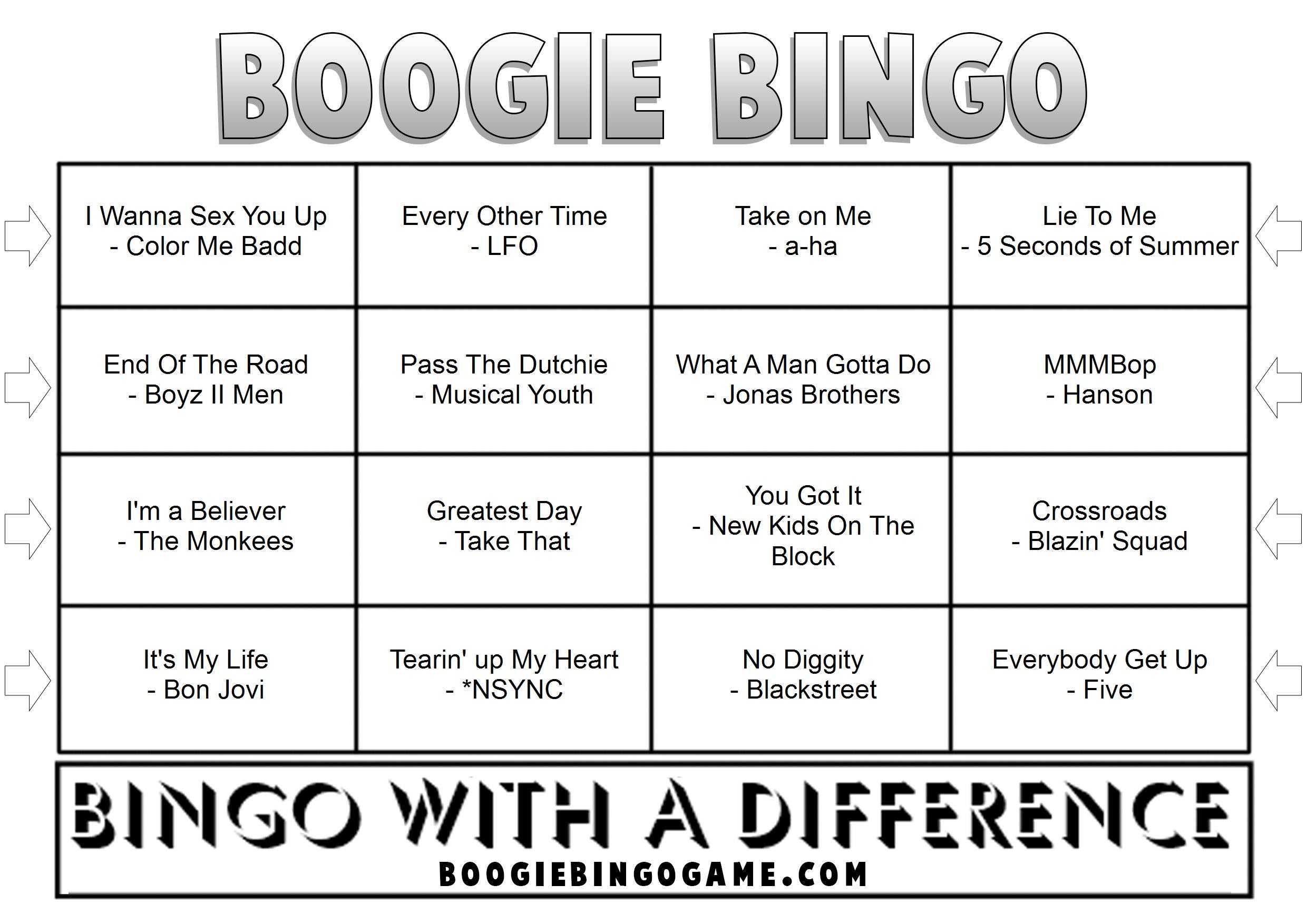 Game 60 | Boy Bands | Boogie Bingo | Printable Music Bingo Tickets