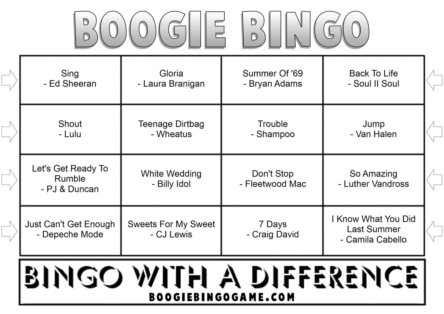 Game 6 | Boogie Bingo | Printed Music Bingo Tickets
