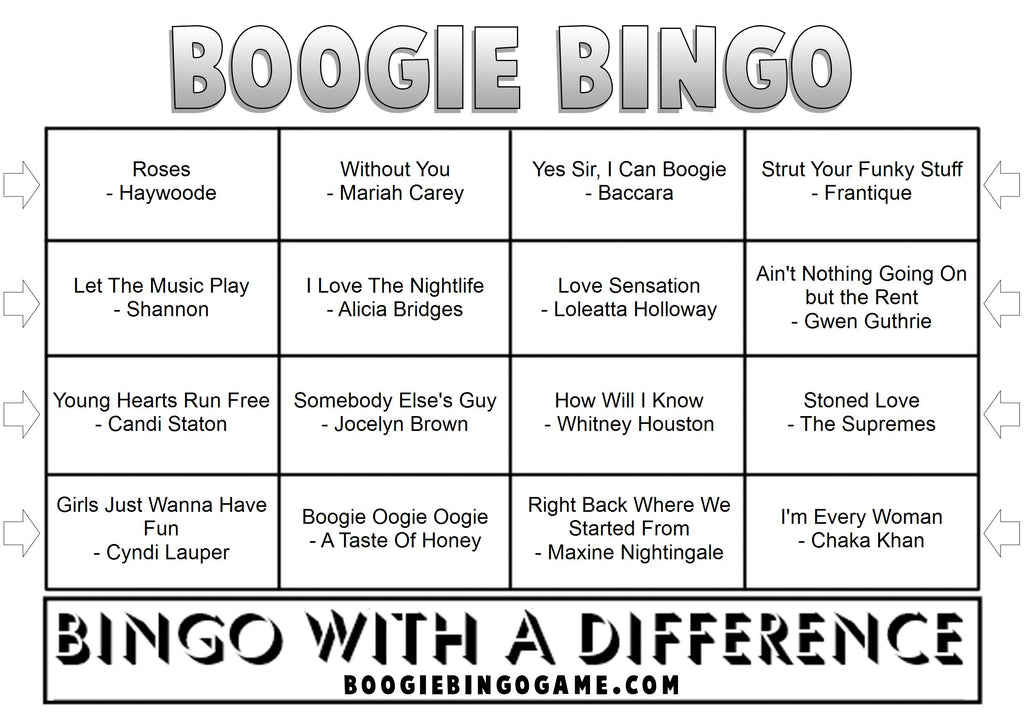 Game 62 | Disco Divas | Boogie Bingo | Printable Music Bingo Tickets