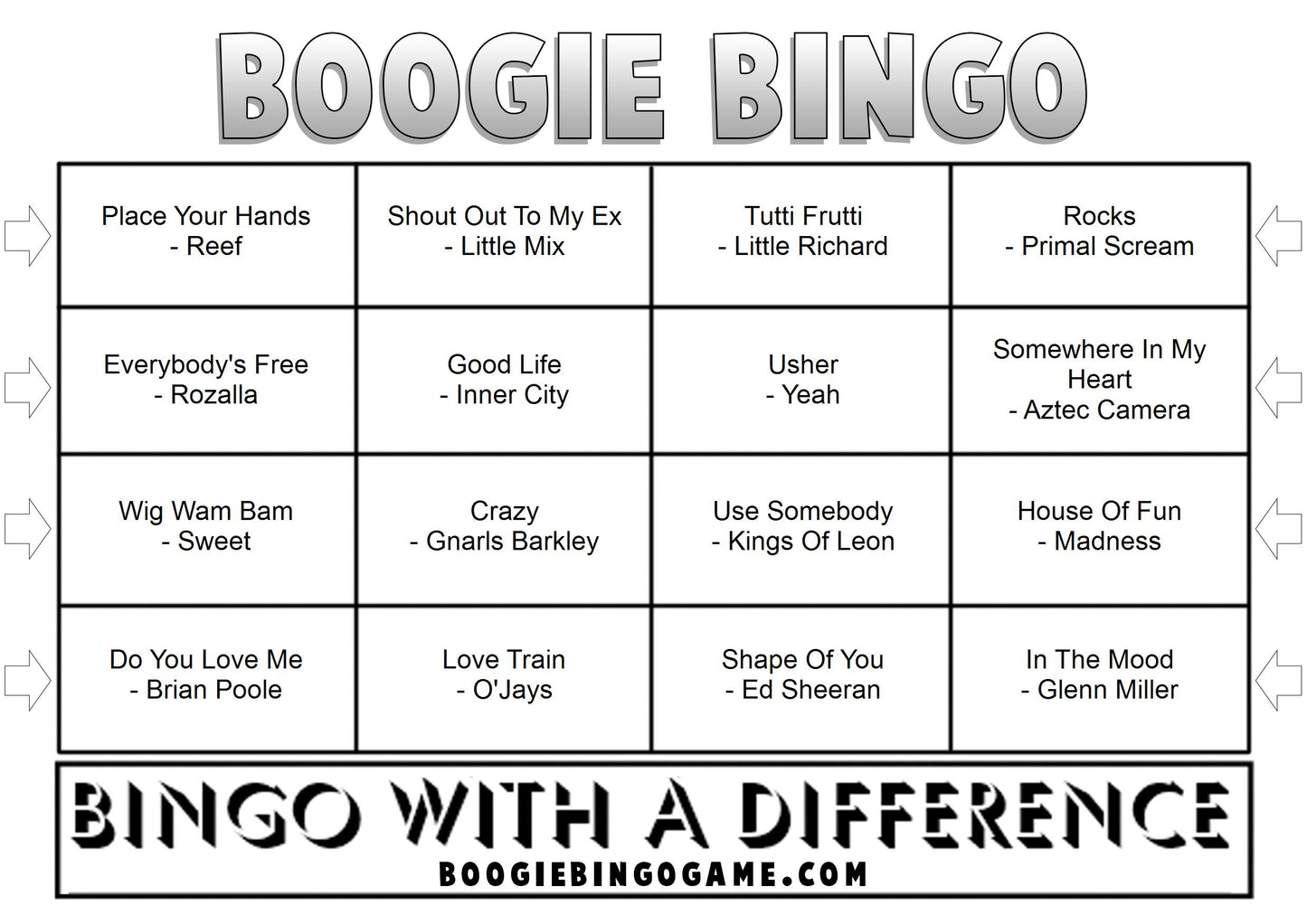 Game 29 | Boogie Bingo | Printable Music Bingo Tickets