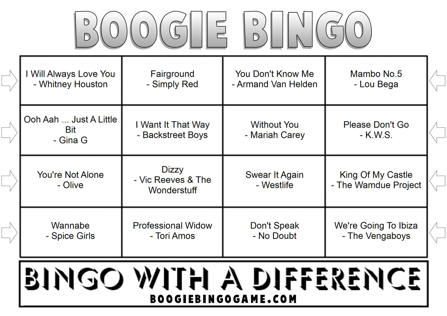Game 39 | 90s Number Ones | Boogie Bingo | Printable Music Bingo Tickets