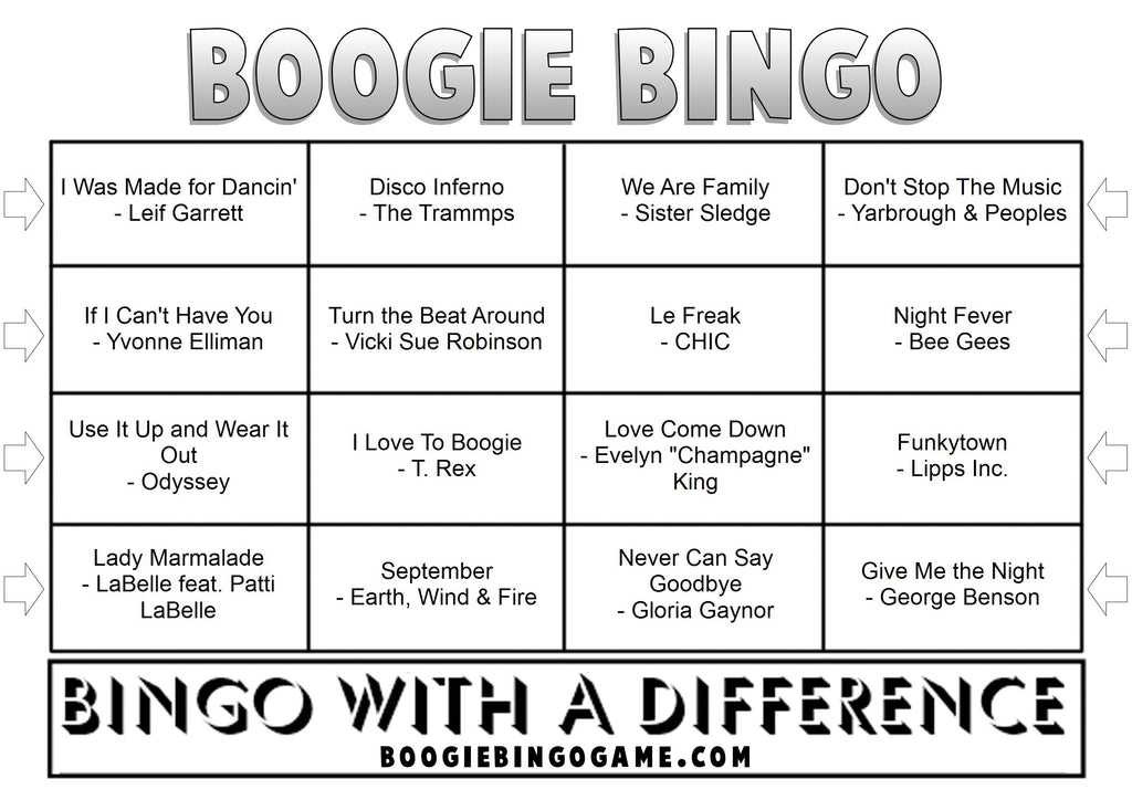 Game 59 | DISCO Hits | Boogie Bingo | Printable Music Bingo Tickets
