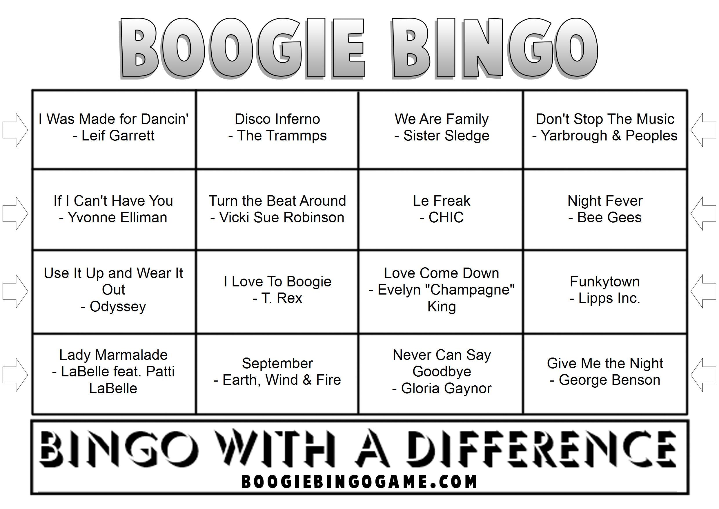 Game 59 | DISCO Hits | Boogie Bingo | Printable Music Bingo Tickets