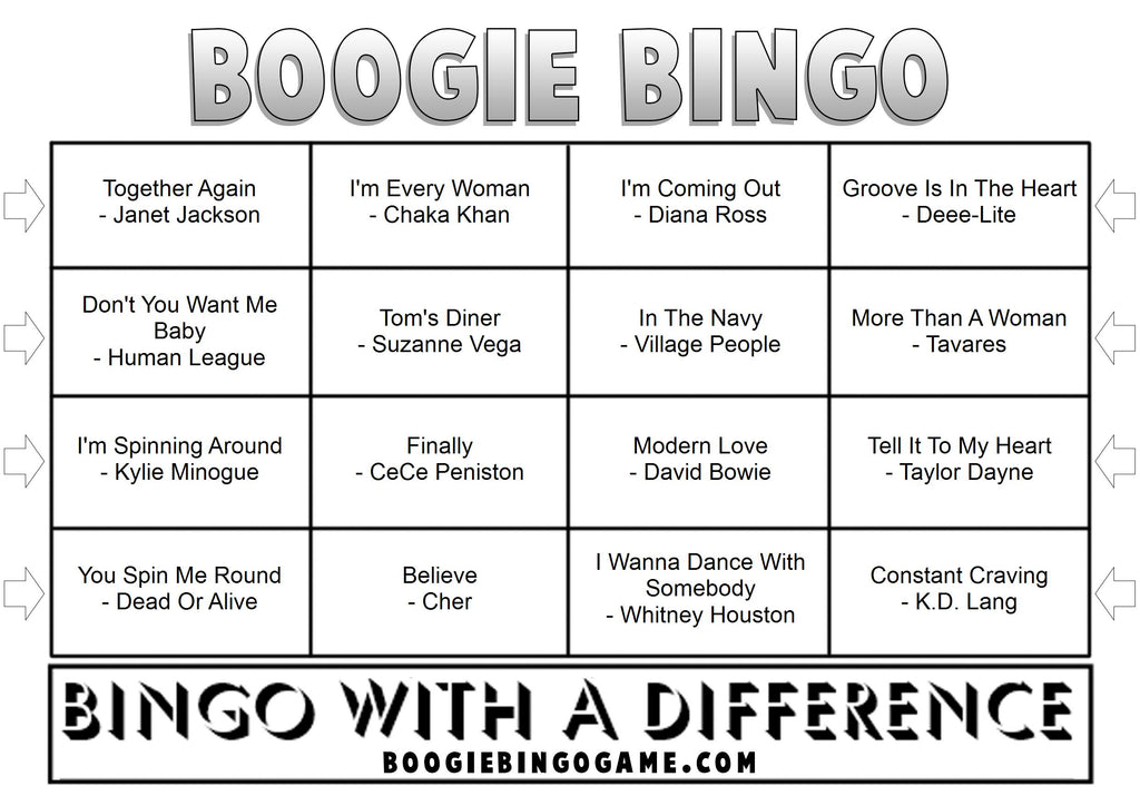 Game 41 | Pride Hits | Boogie Bingo | Printable Music Bingo Tickets