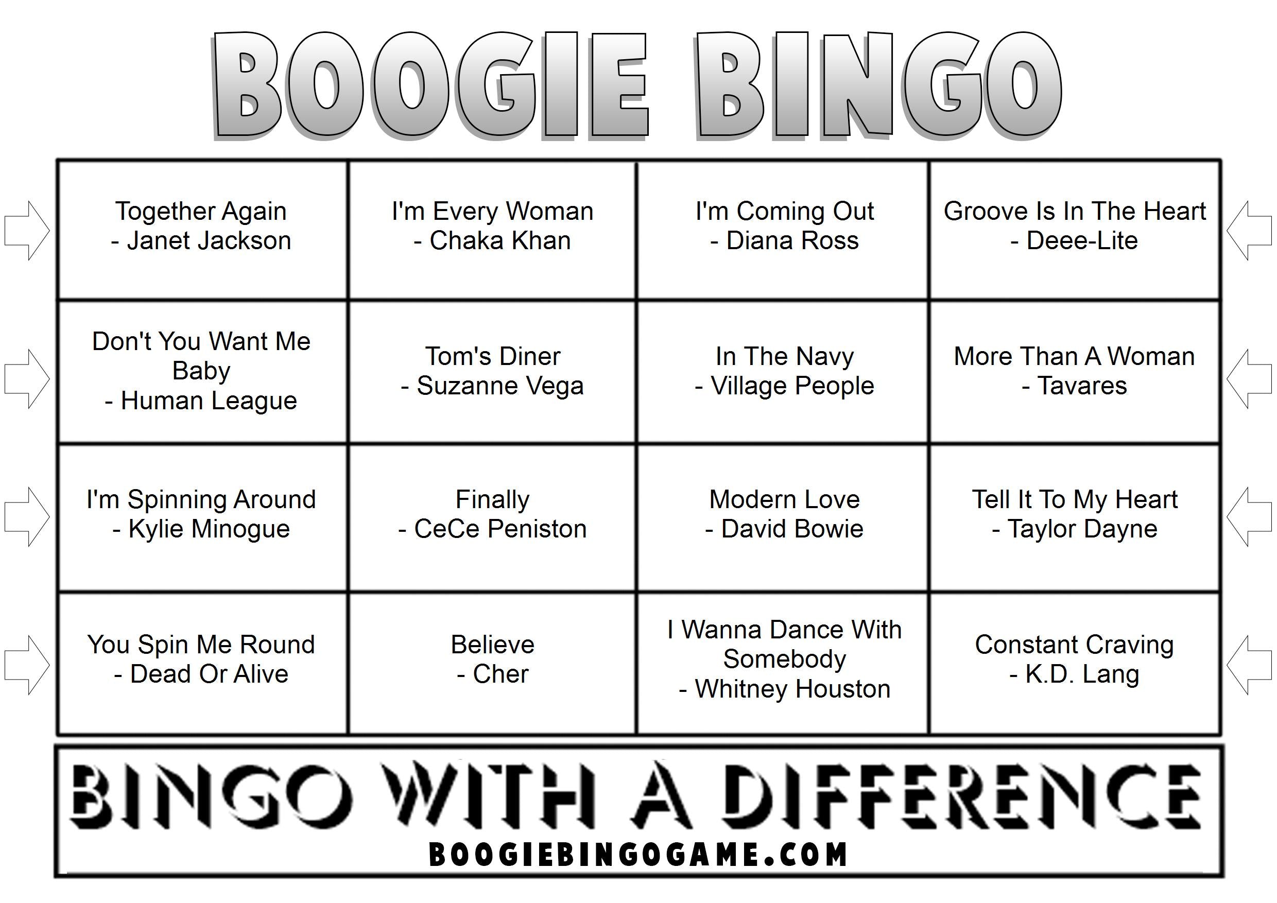 Game 41 | Pride Hits | Boogie Bingo | Printable Music Bingo Tickets
