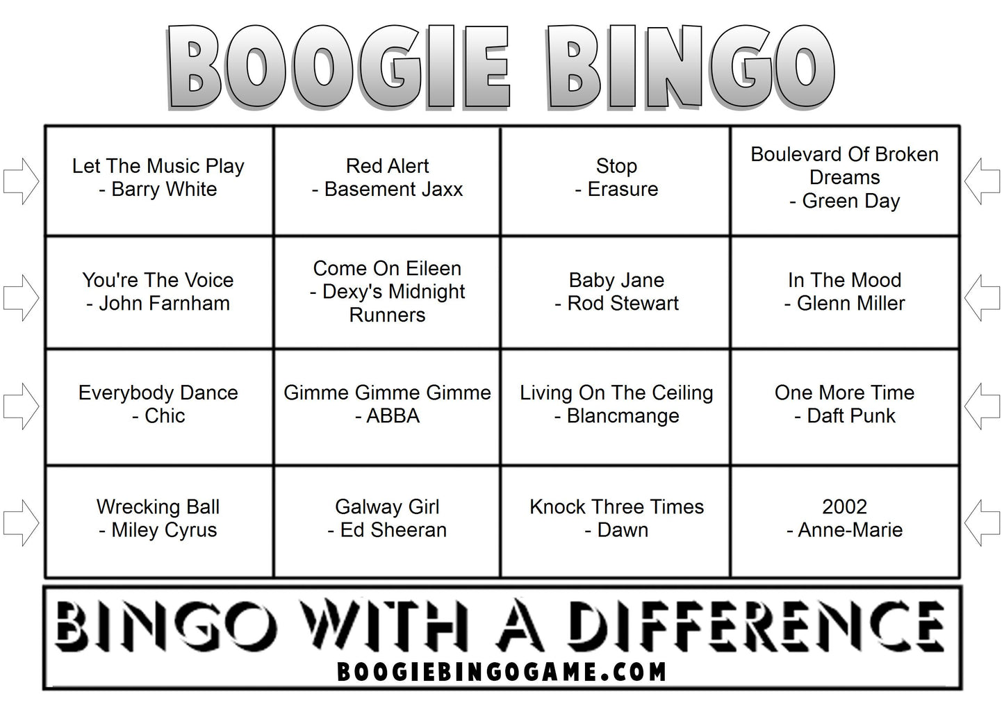 Game 11 | Boogie Bingo | Printable Music Bingo Tickets