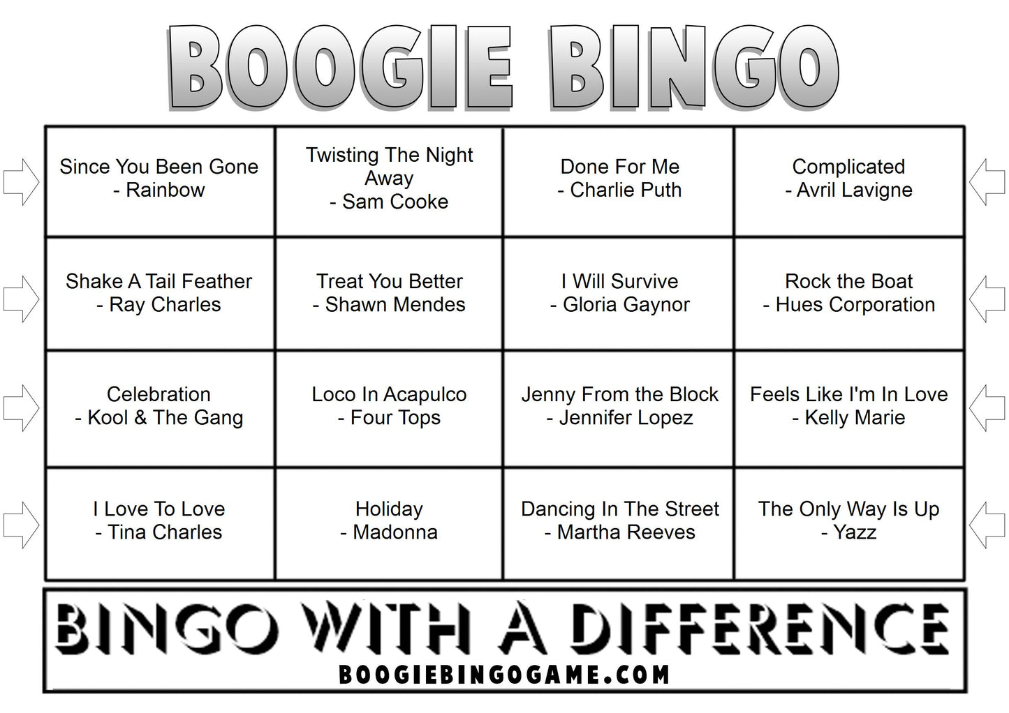 Game 14 | Boogie Bingo | Printed Music Bingo Tickets