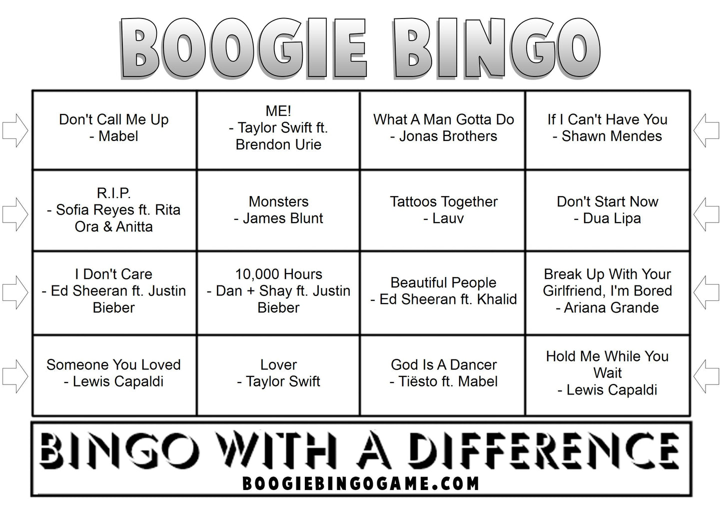 Game 42 | Best of Jan 2020 | Boogie Bingo | Printed Music Bingo Tickets