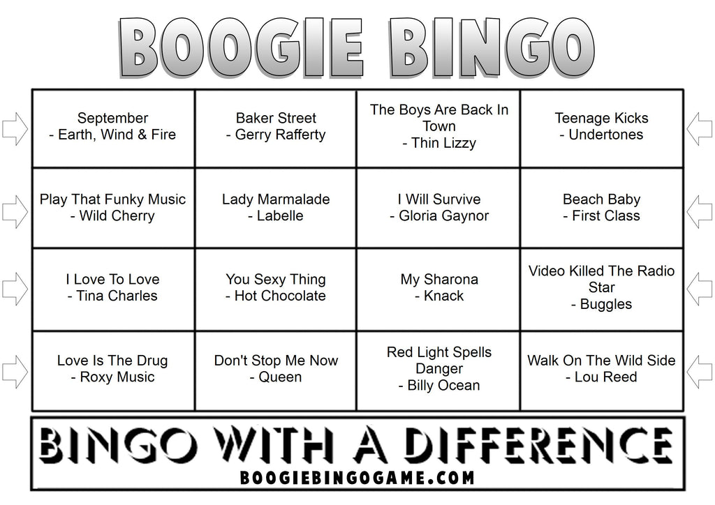 Game 4 | 70s Hits | Boogie Bingo | Printable Music Bingo Tickets