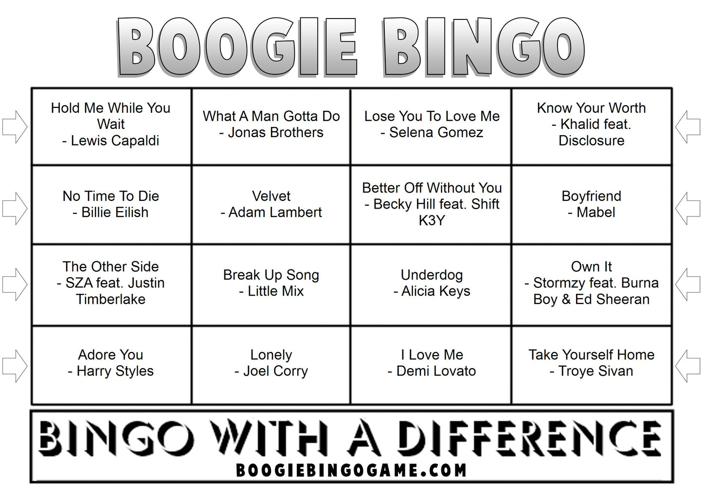 Game 63 | Best of Mar 2020 | Boogie Bingo | Printed Music Bingo Tickets