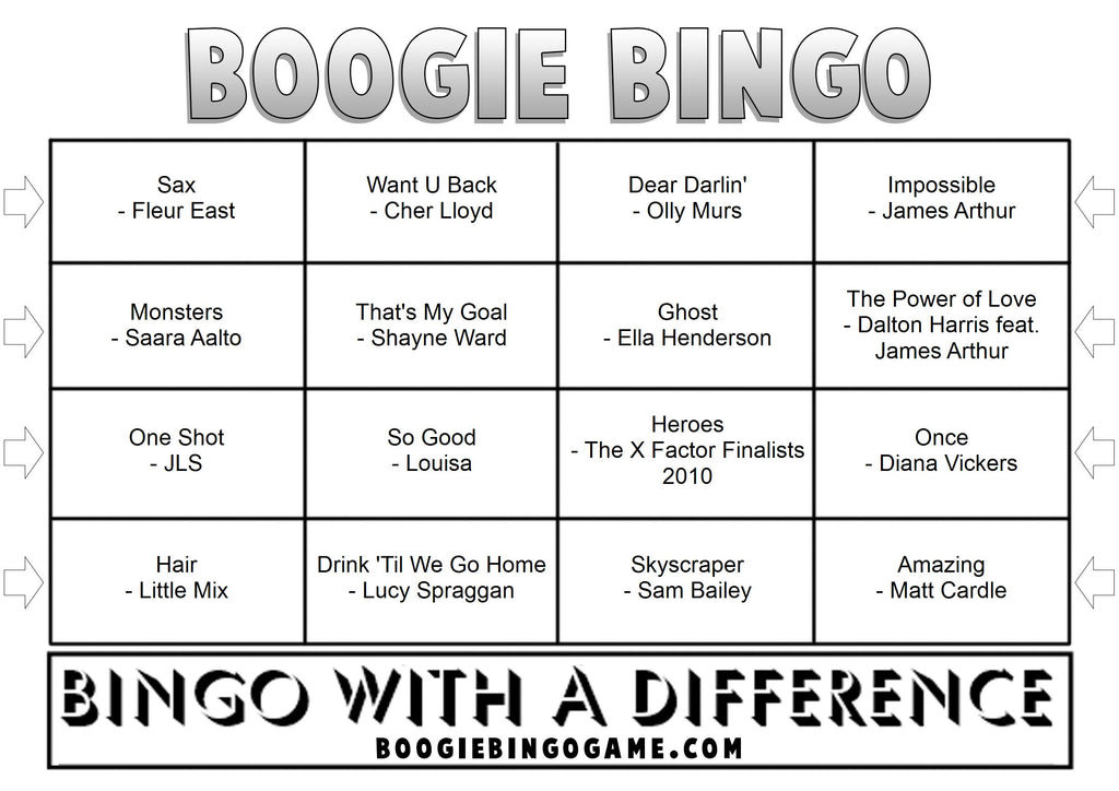 Game 52 | X-Factor Hits | Boogie Bingo | Printable Music Bingo Tickets