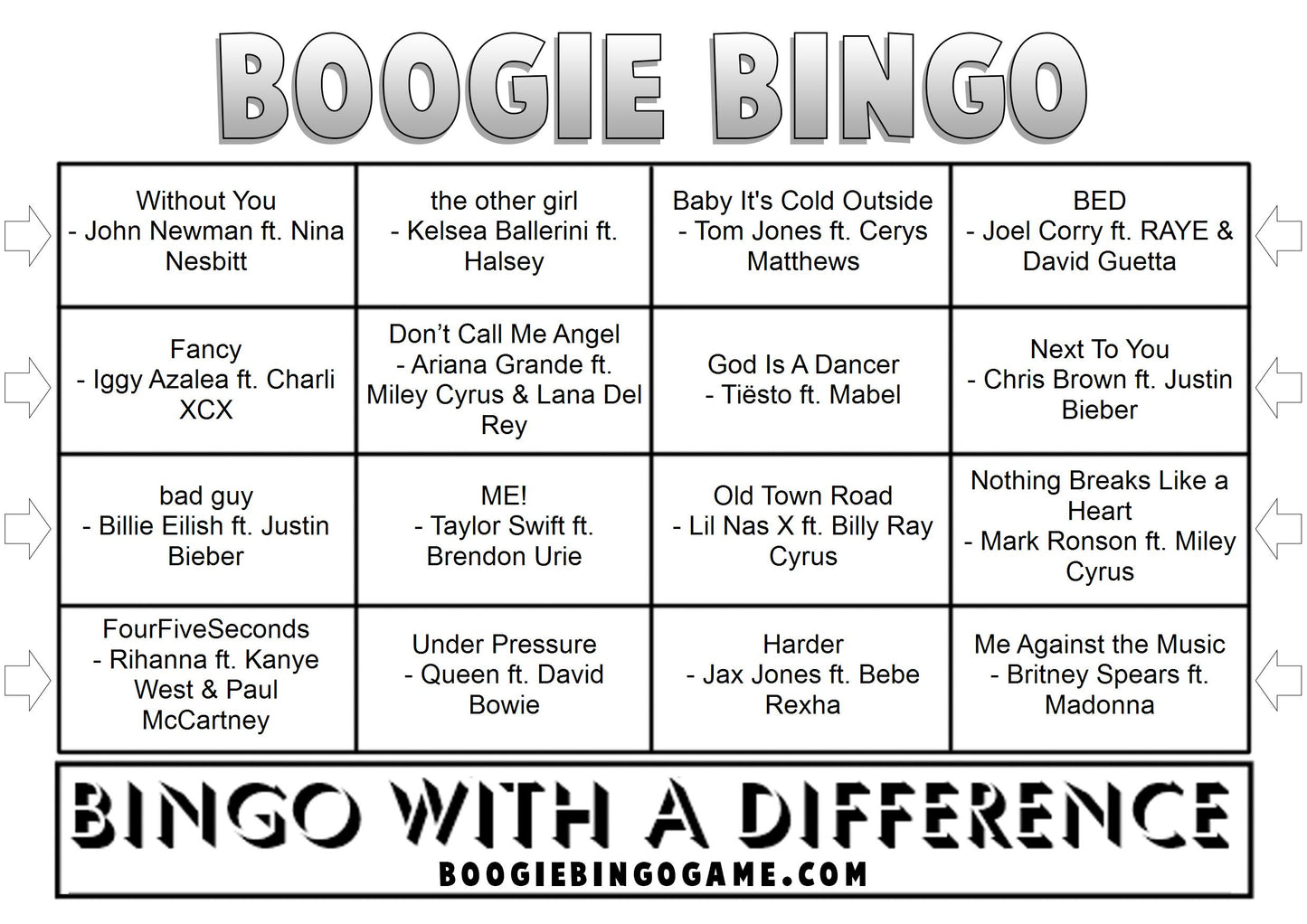 Game 84 | Collaborations | Boogie Bingo | Printable Music Bingo Tickets