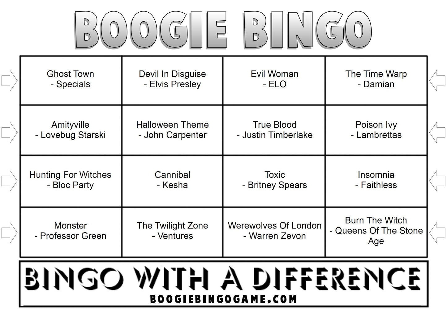 Game 23 | Halloween | Boogie Bingo | Printable Music Bingo Tickets