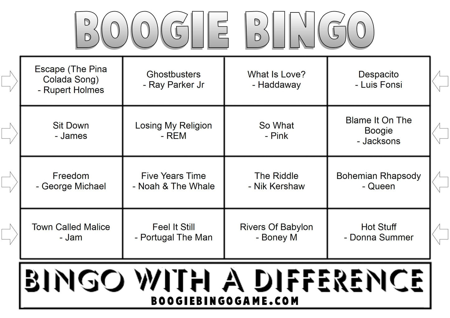 Game 15 | Boogie Bingo | Printed Music Bingo Tickets