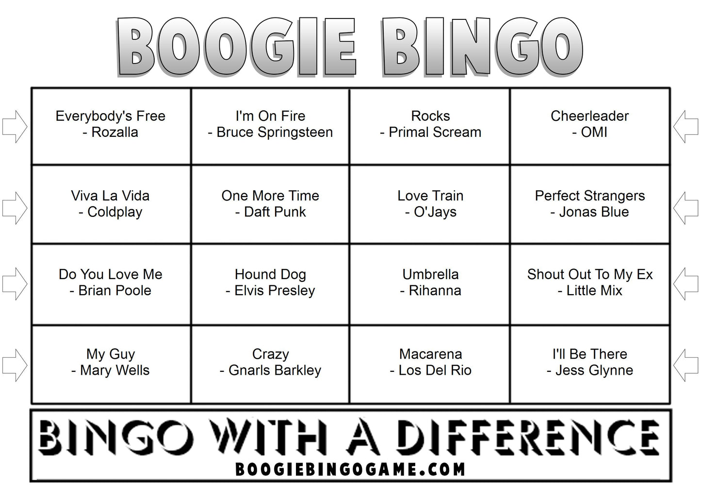 Game 29 | Boogie Bingo | Printed Music Bingo Tickets
