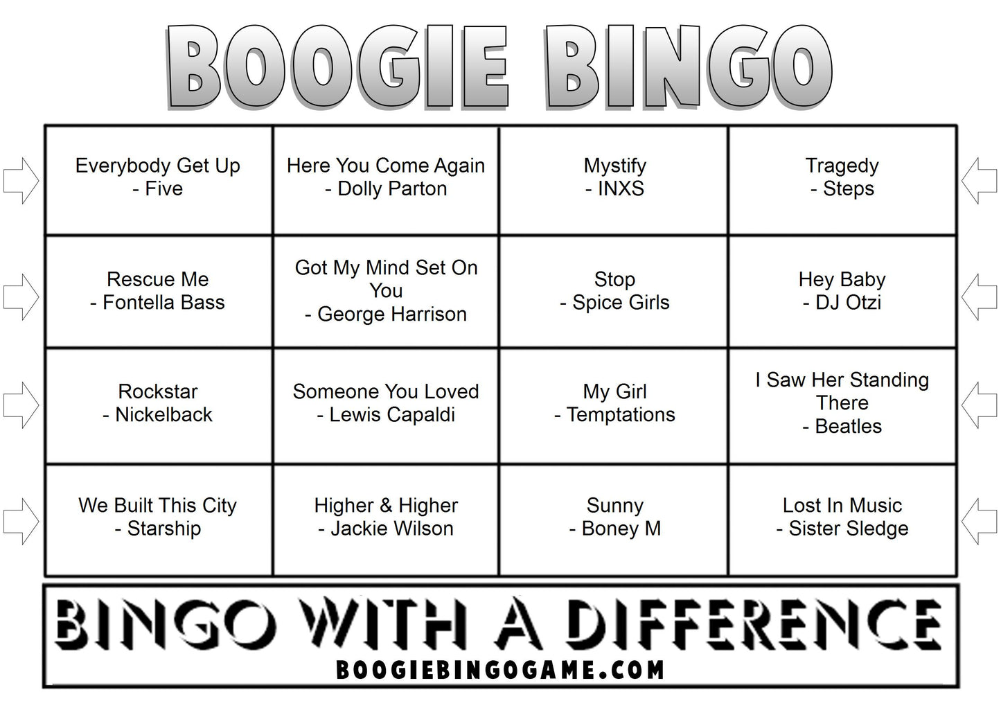 Game 30 | Boogie Bingo | Printable Music Bingo Tickets
