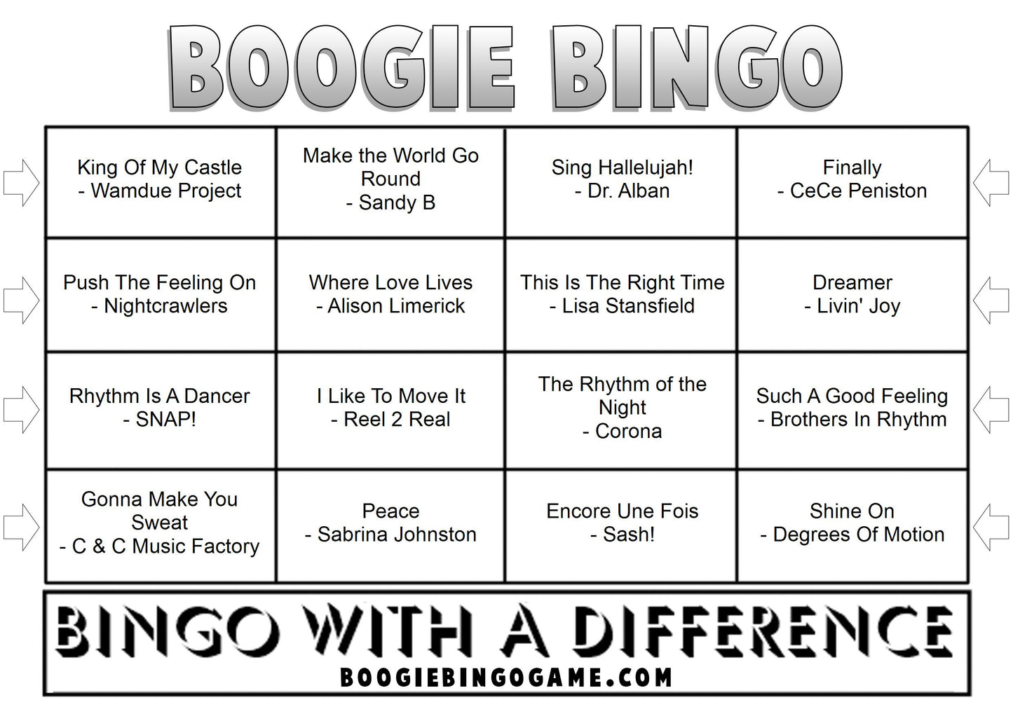 Game 69 | Dancefloor Classics | Boogie Bingo | Printable Music Bingo Tickets