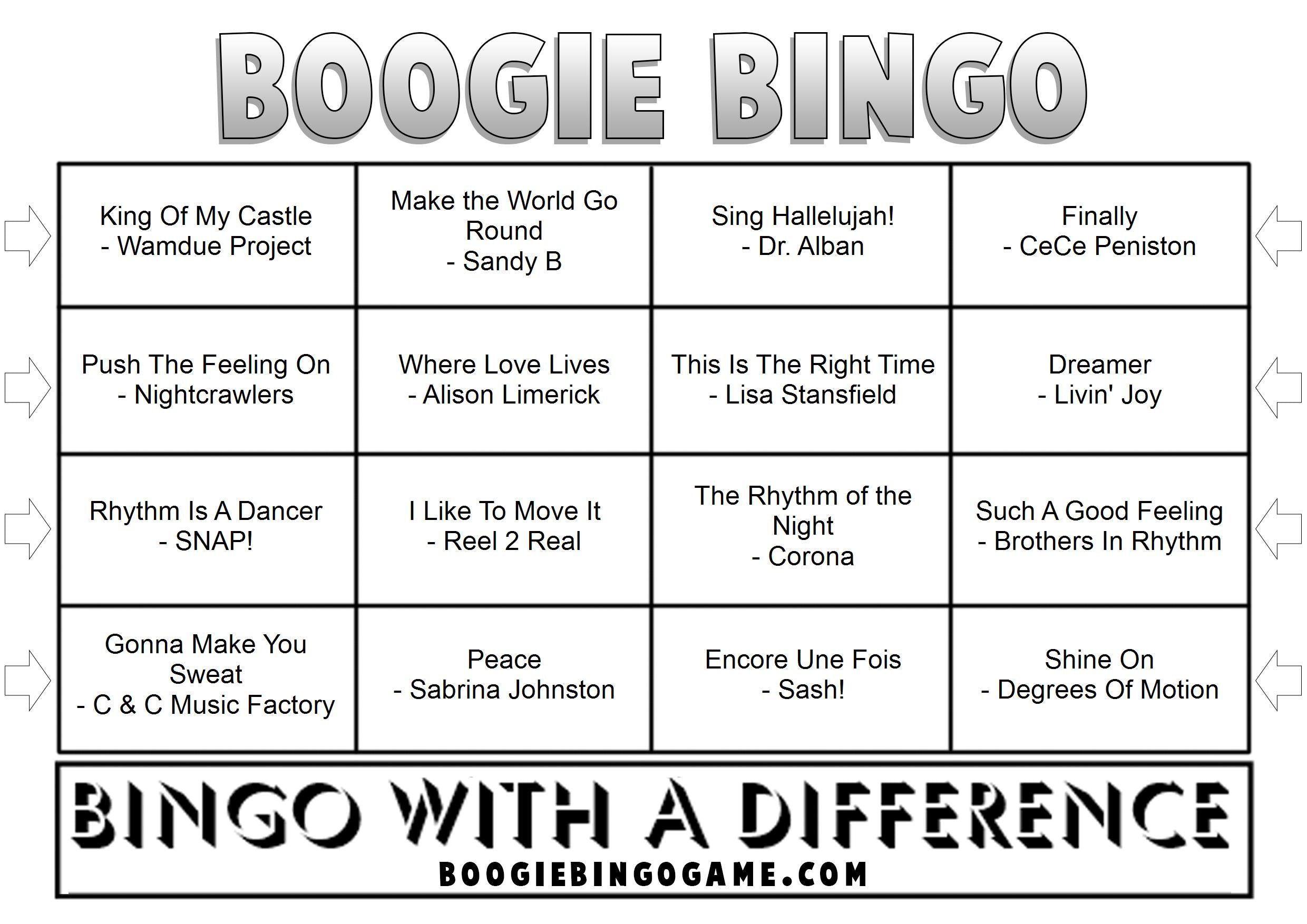 Dancefloor classics music bingo printable game with party anthems