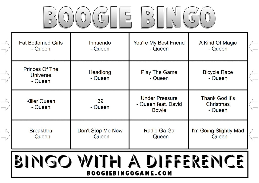 Game 64 | Queen Hits | Boogie Bingo | Printable Music Bingo Tickets