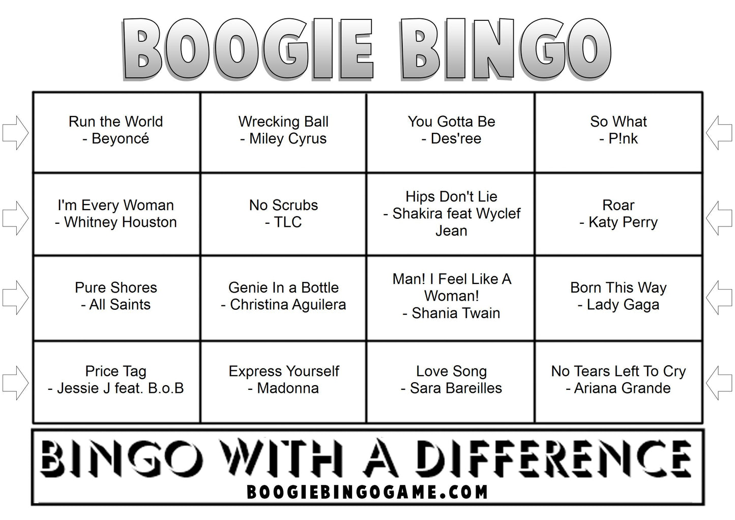 Game 51 | Girl Power | Boogie Bingo | Printable Music Bingo Tickets