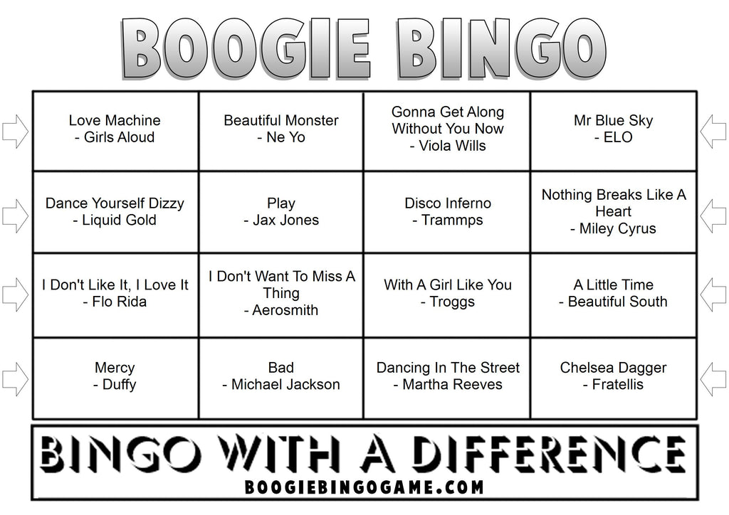 Game 26 | Boogie Bingo | Printable Music Bingo Tickets