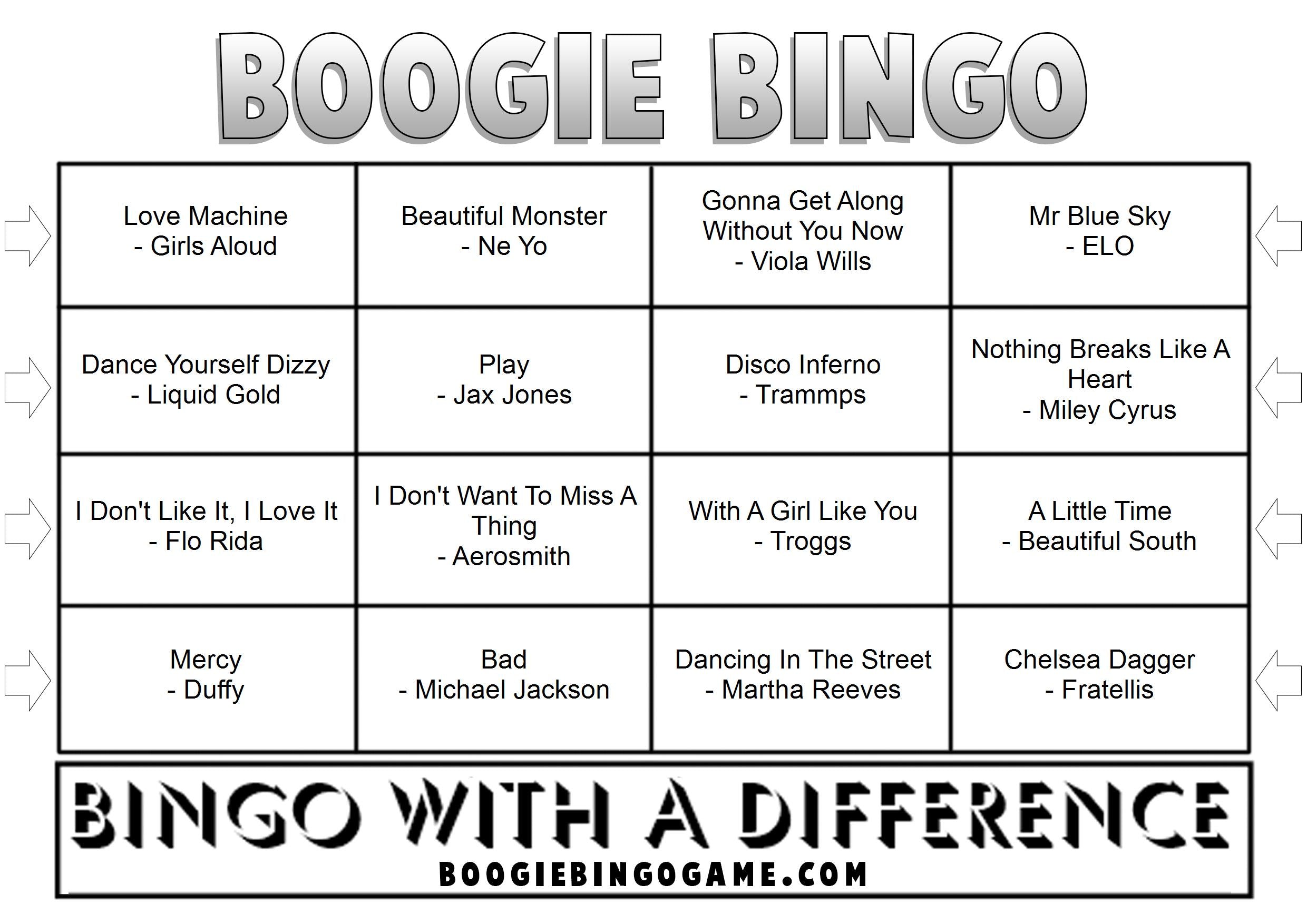 Game 26 | Boogie Bingo | Printable Music Bingo Tickets