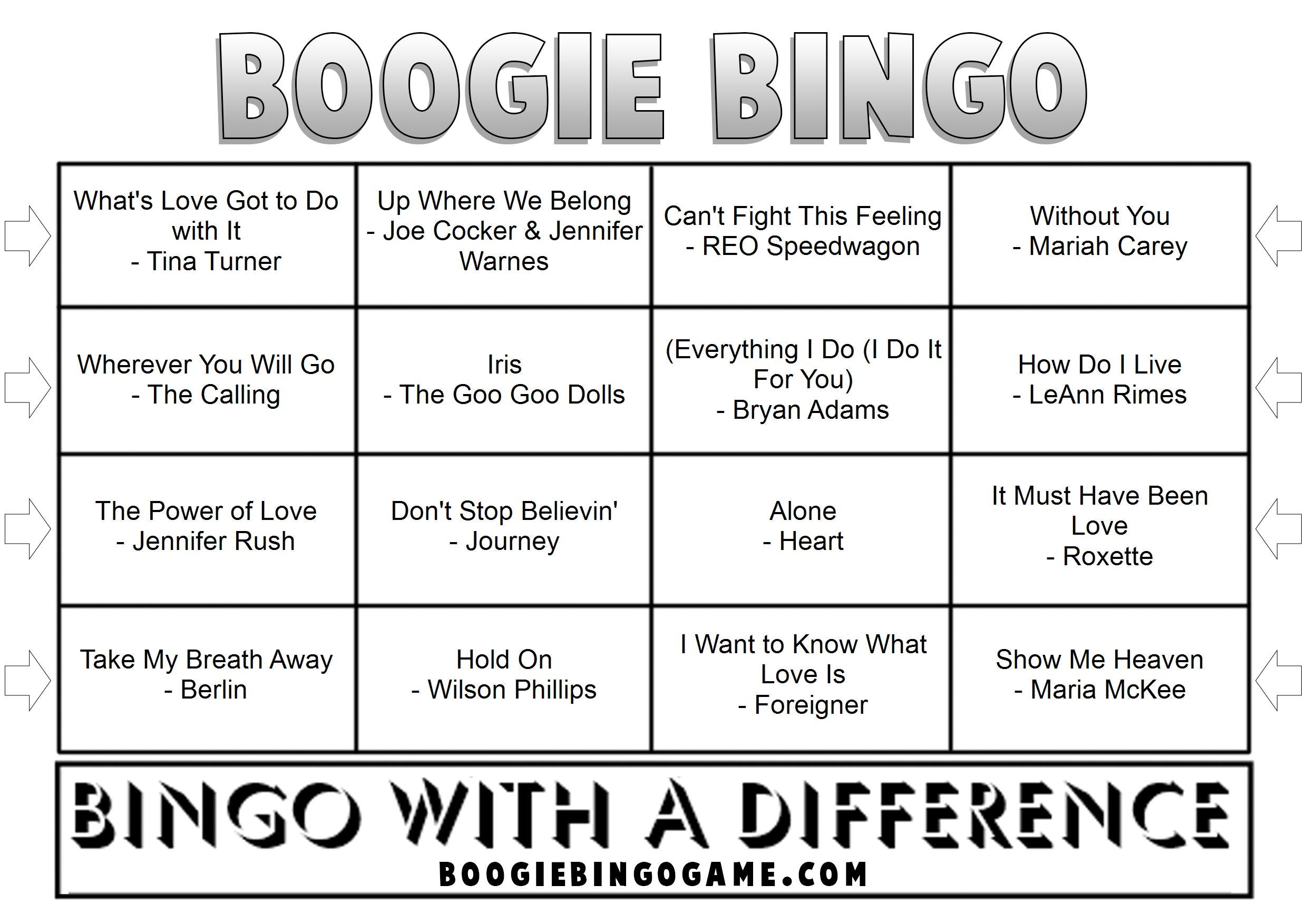 Game 65 | Power Ballads | Boogie Bingo | Printable Music Bingo Tickets