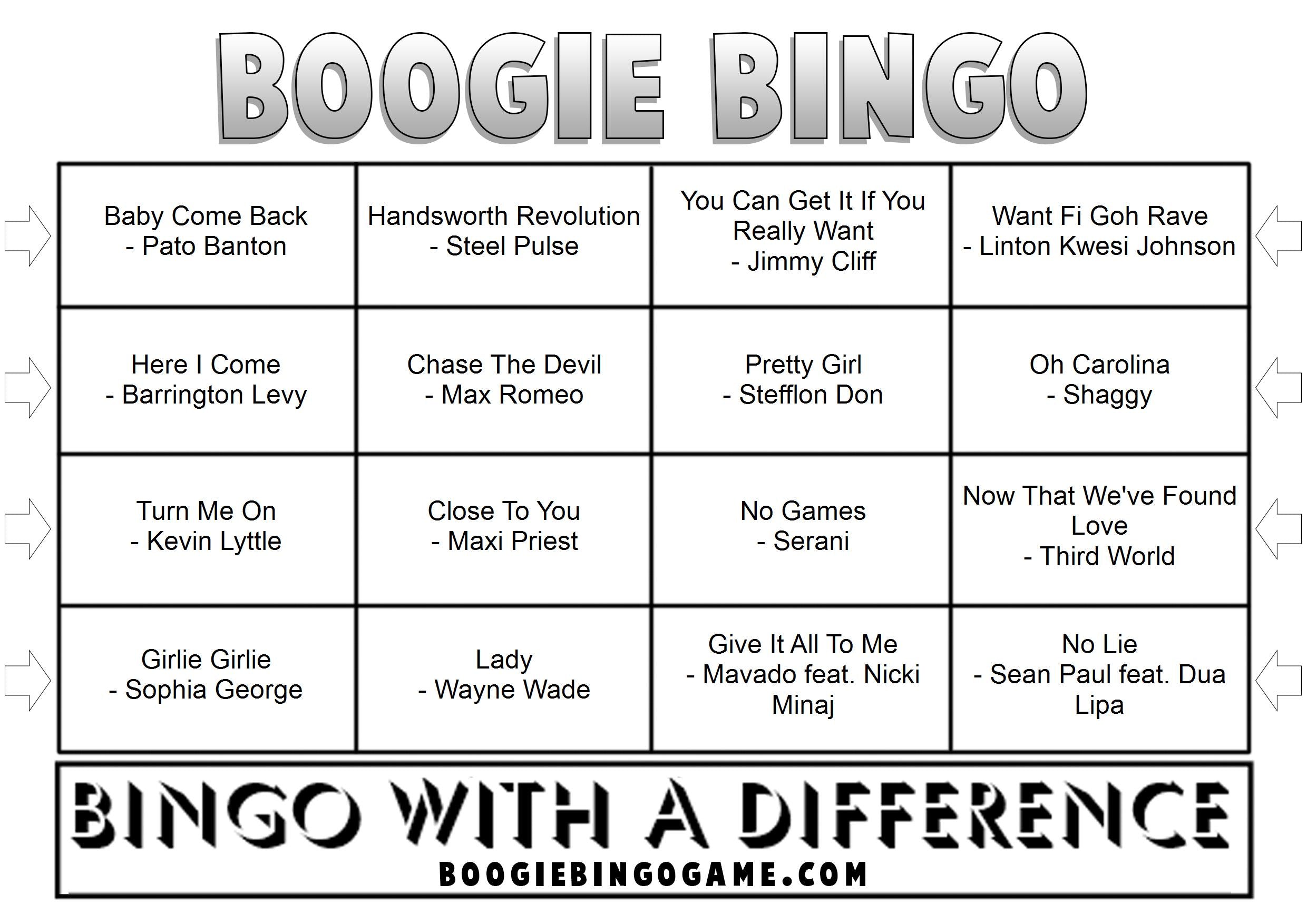 Game 70 | Reggae Reggae | Boogie Bingo | Printable Music Bingo Tickets
