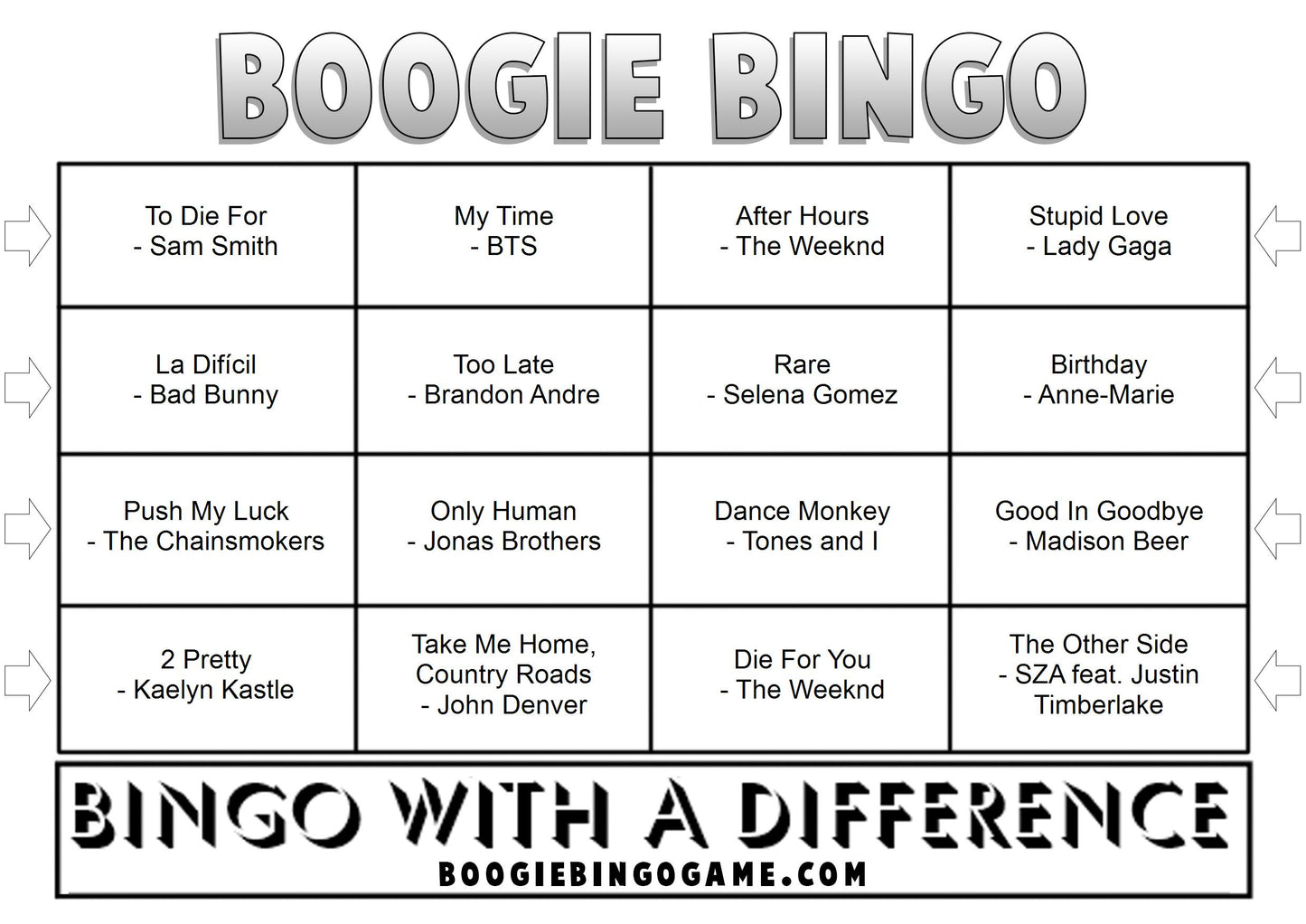 Game 47 | Best of Feb 2020 | Boogie Bingo | Printed Music Bingo Tickets