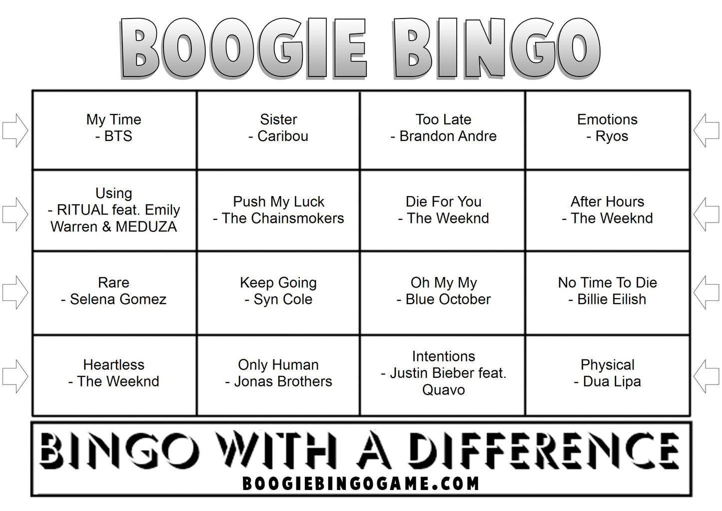 Game 47 | Best of Feb 2020 | Boogie Bingo | Printable Music Bingo Tickets