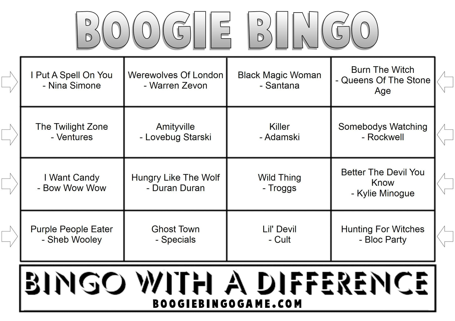 Game 23 | Halloween | Boogie Bingo | Printed Music Bingo Tickets