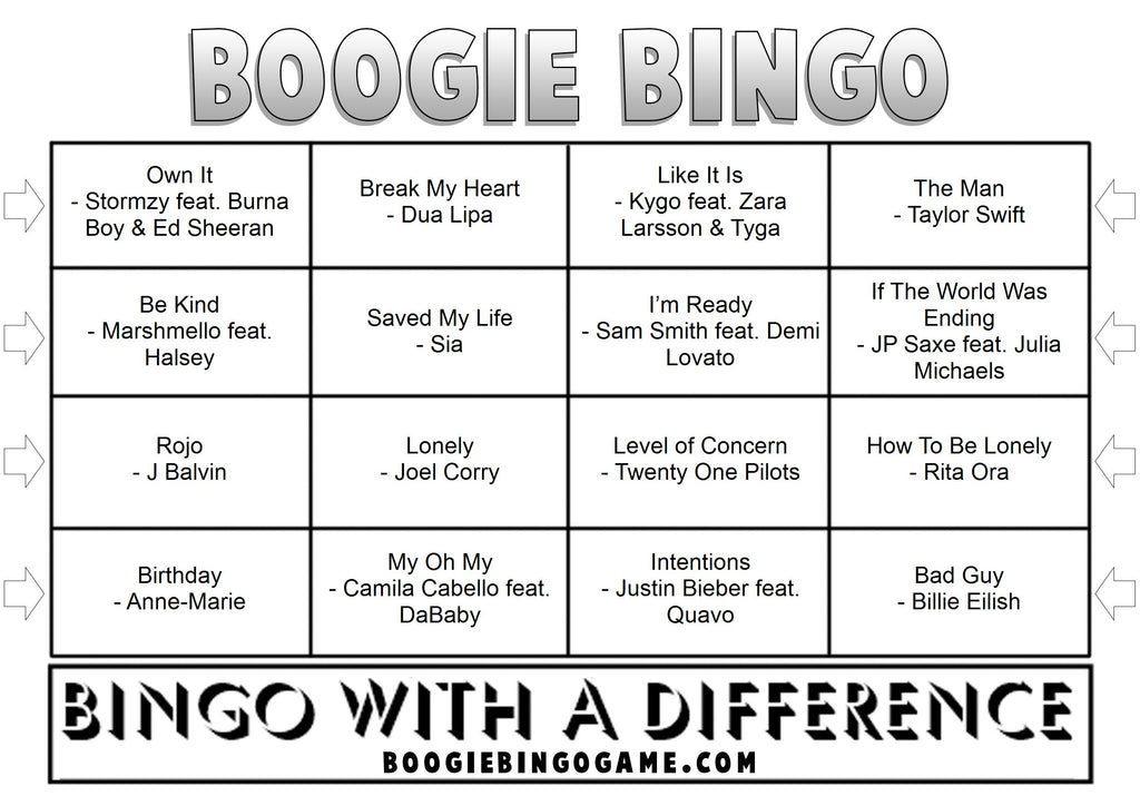 Game 68 | Best of Apr 2020 | Boogie Bingo | Printable Music Bingo Tickets
