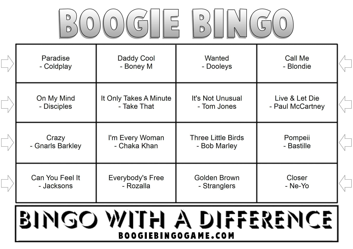 Game 9 | Boogie Bingo | Printed Music Bingo Tickets