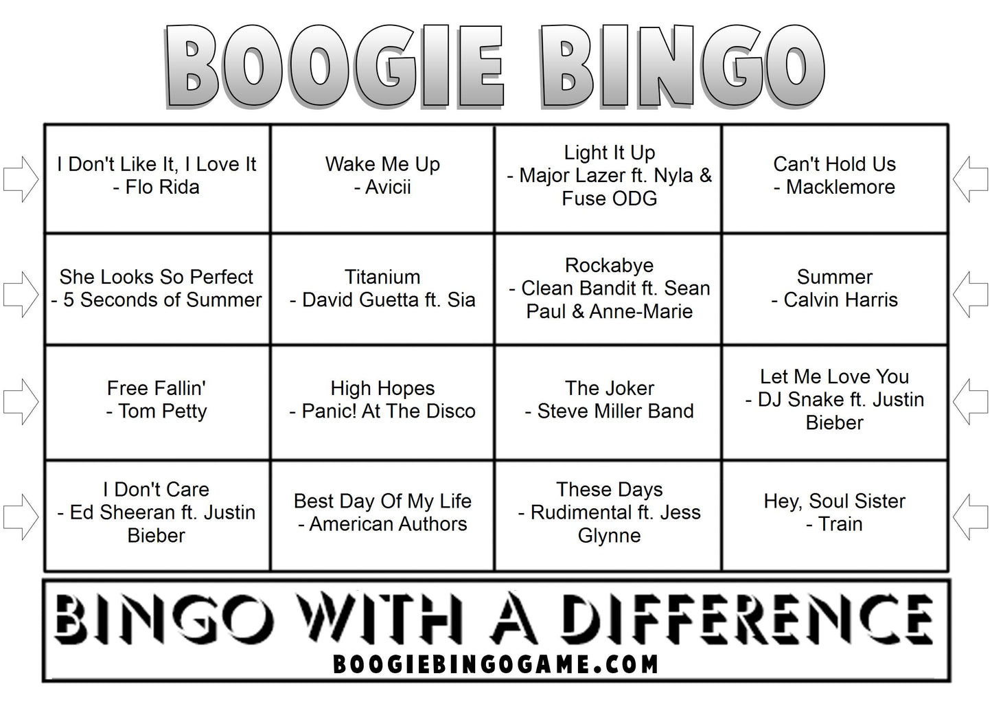 Game 81 | Pool Party | Boogie Bingo | Printed Music Bingo Tickets