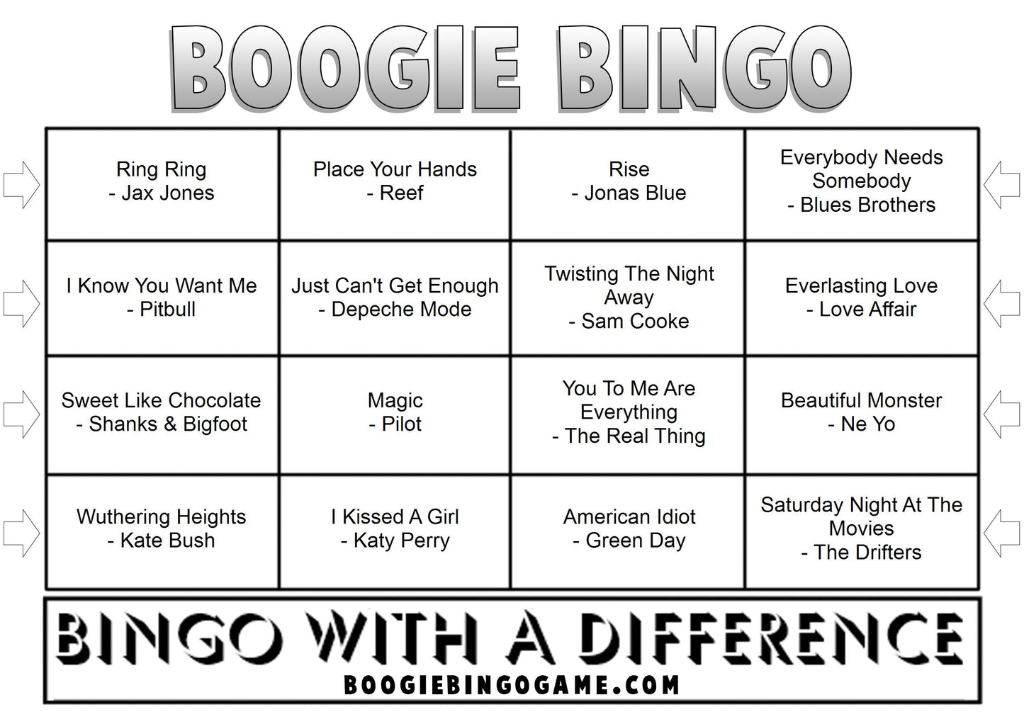 Game 18 | Boogie Bingo | Printable Music Bingo Tickets