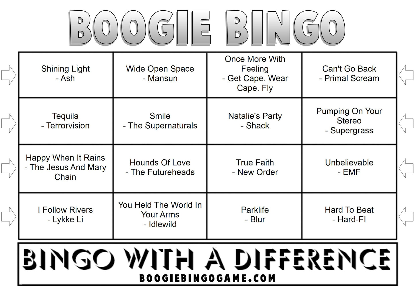 Game 46 | Indie Hits | Boogie Bingo | Printable Music Bingo Tickets