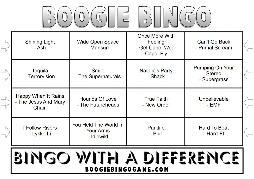 Game 46 | Indie Hits | Boogie Bingo | Printable Music Bingo Tickets