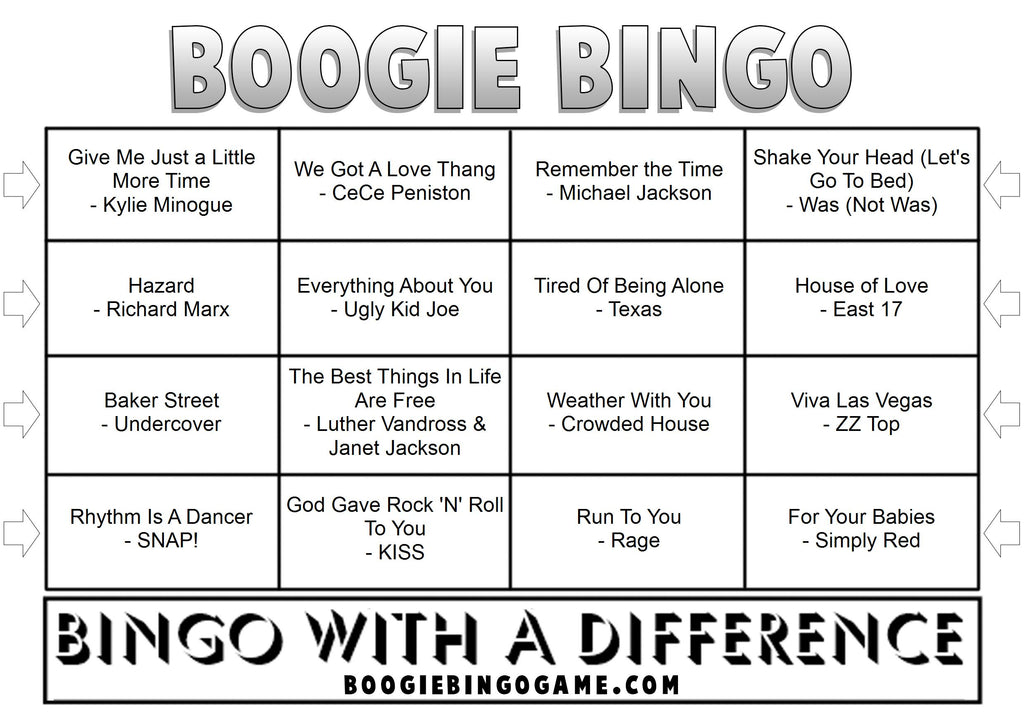 Game 89 | Hits of 1992 | Boogie Bingo | Printable Music Bingo Tickets
