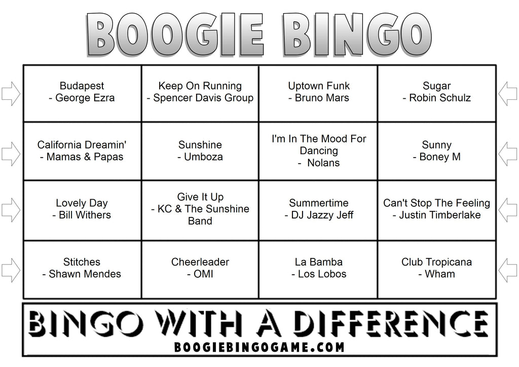 Game 20 | Summertime | Boogie Bingo | Printable Music Bingo Tickets