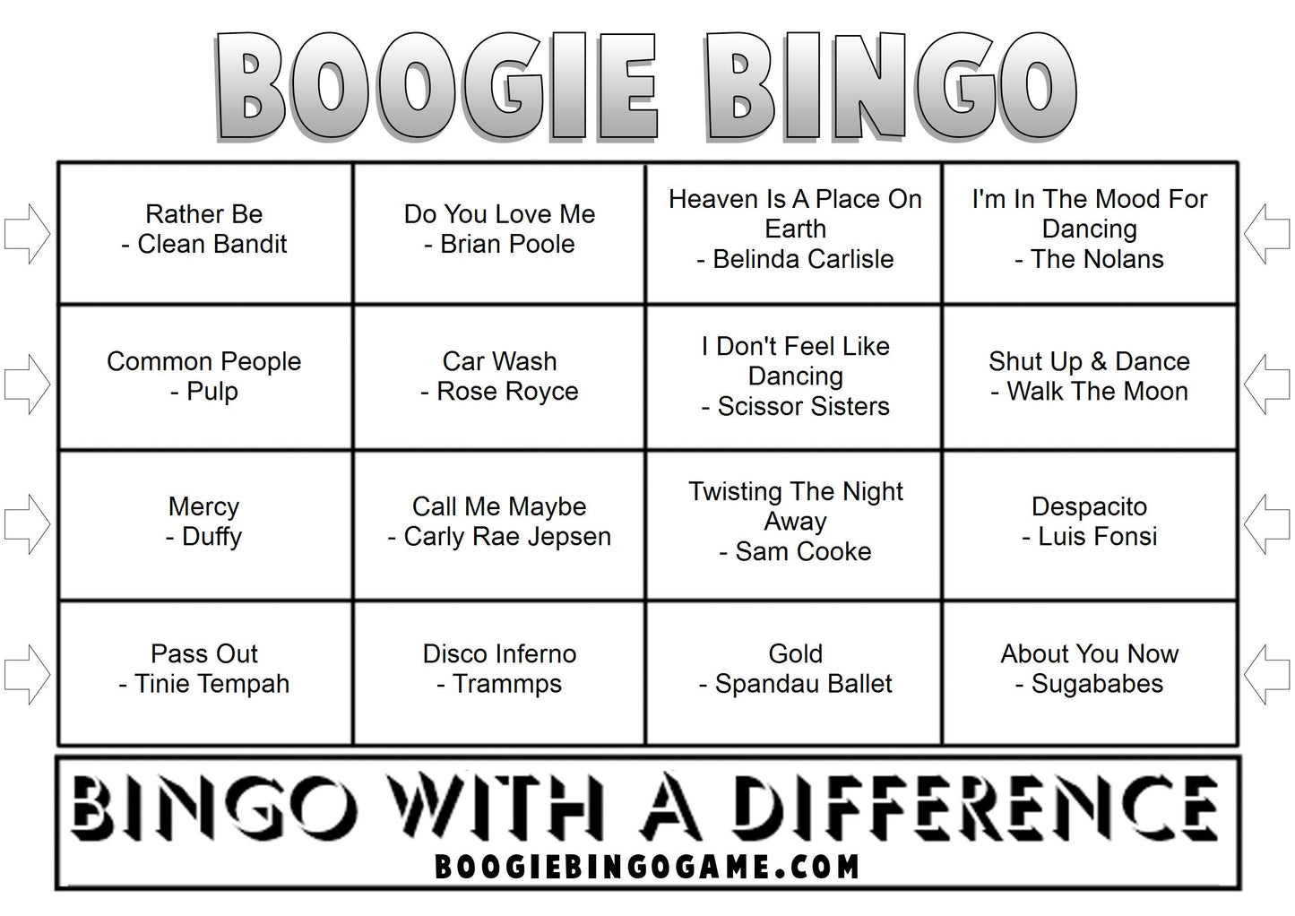 Game 3 | Boogie Bingo | Printed Music Bingo Tickets