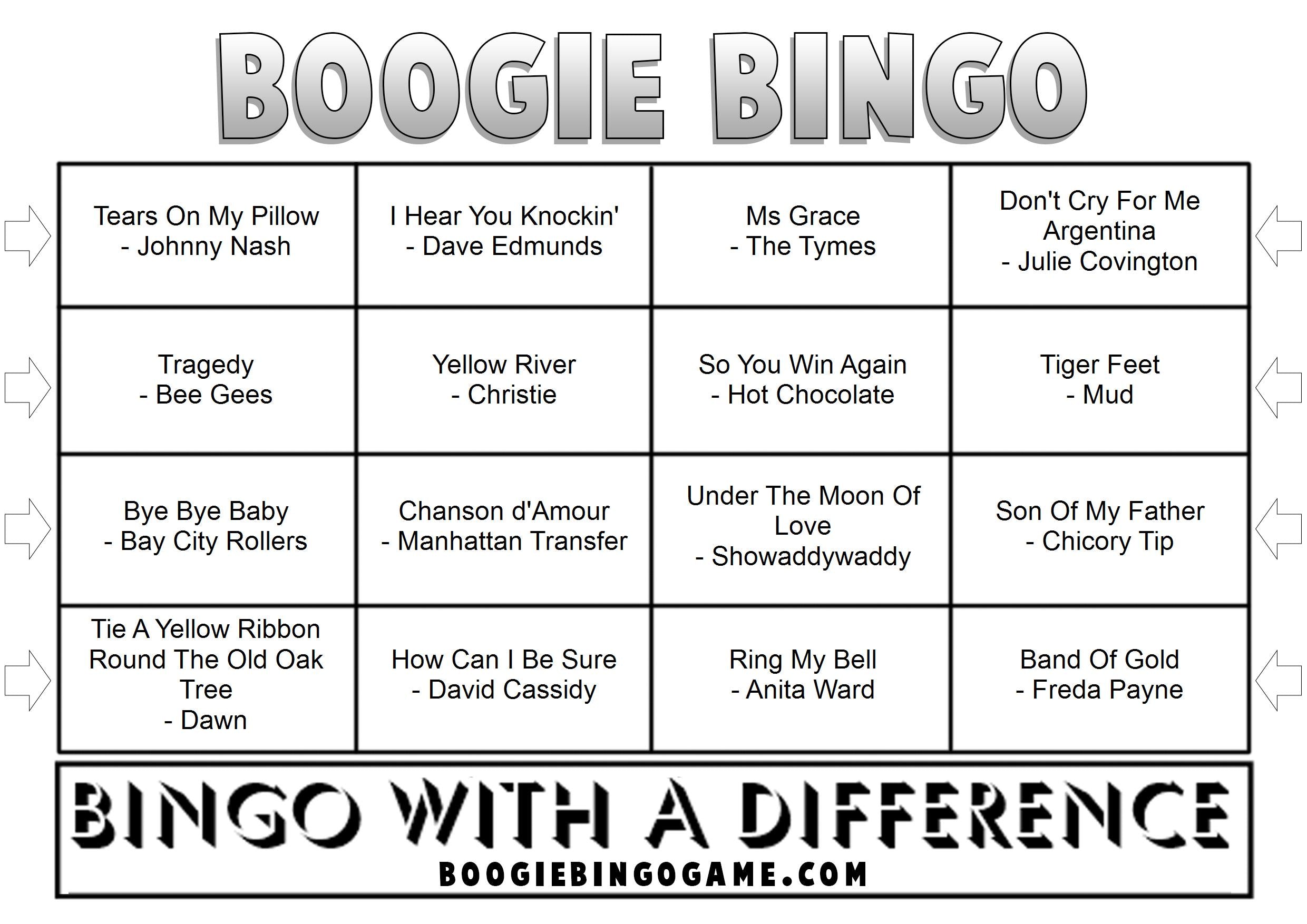 Game 36 | 70s Number Ones | Boogie Bingo | Printable Music Bingo Tickets