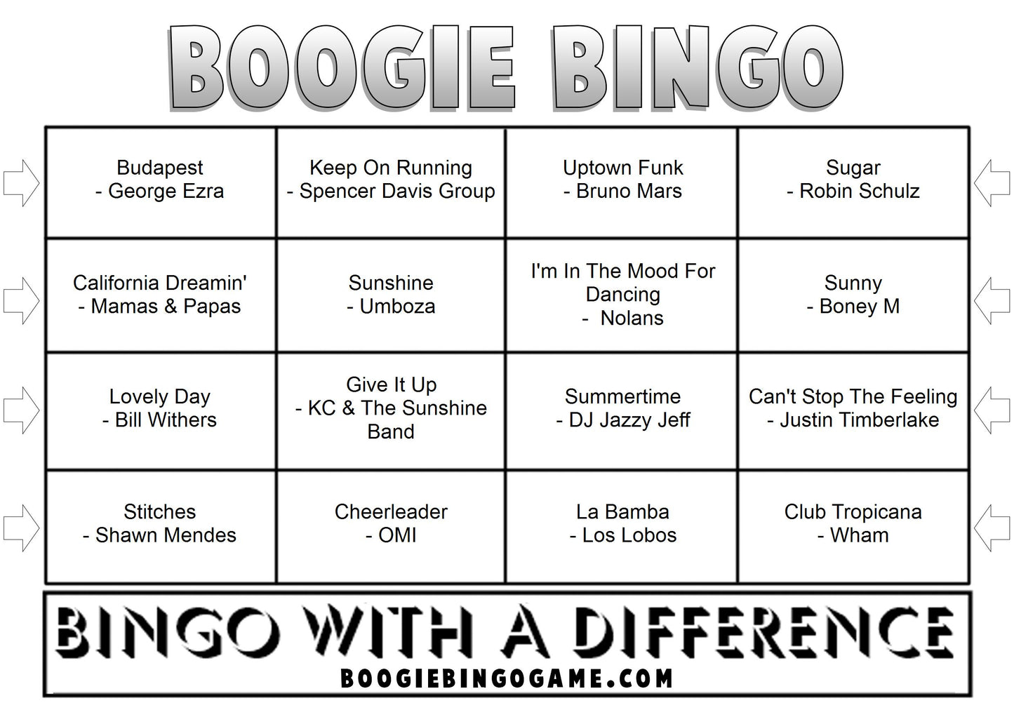 Game 20 | Summertime | Boogie Bingo | Printed Music Bingo Tickets