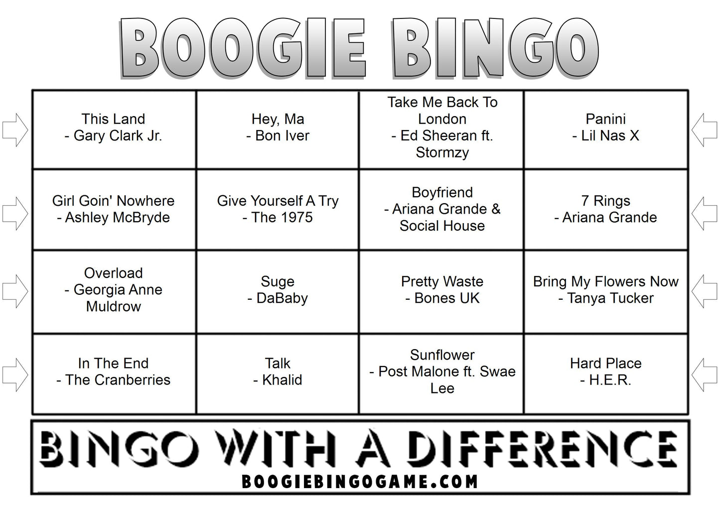 Game 34 | 2020 Grammy Nominees | Boogie Bingo | Printable Music Bingo Tickets