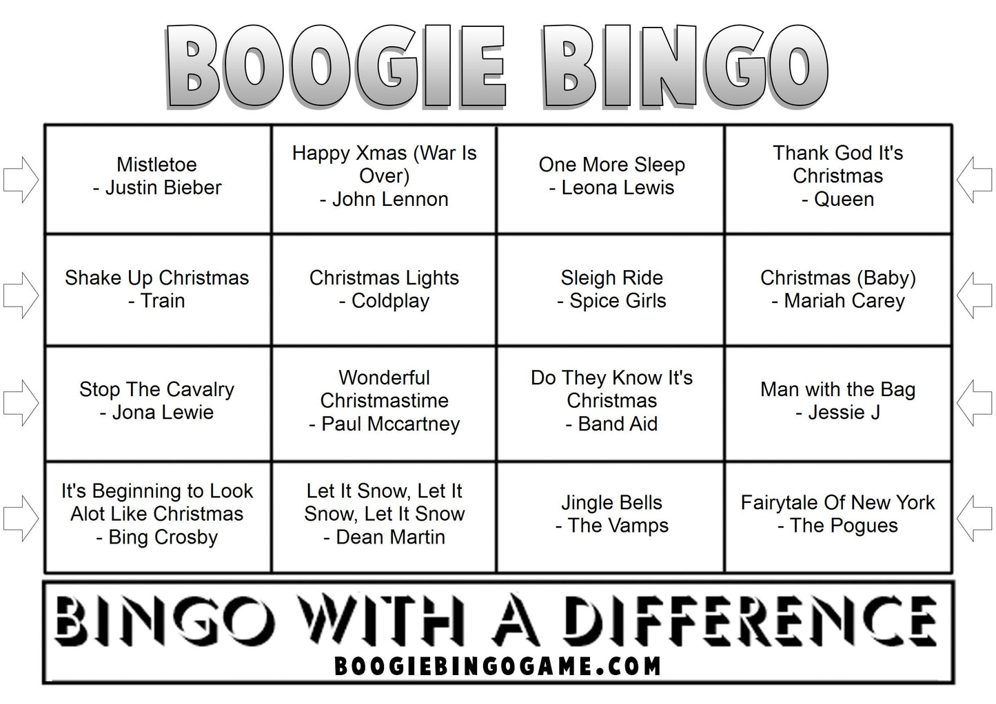 Game 38 | Christmas Edition | Boogie Bingo | Printed Music Bingo Tickets