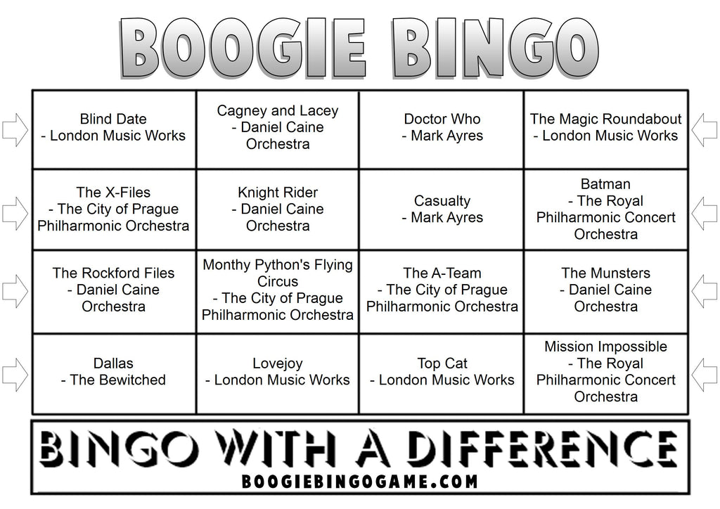 Game 98 | Cult TV Themes | Boogie Bingo | Printable Music Bingo Tickets