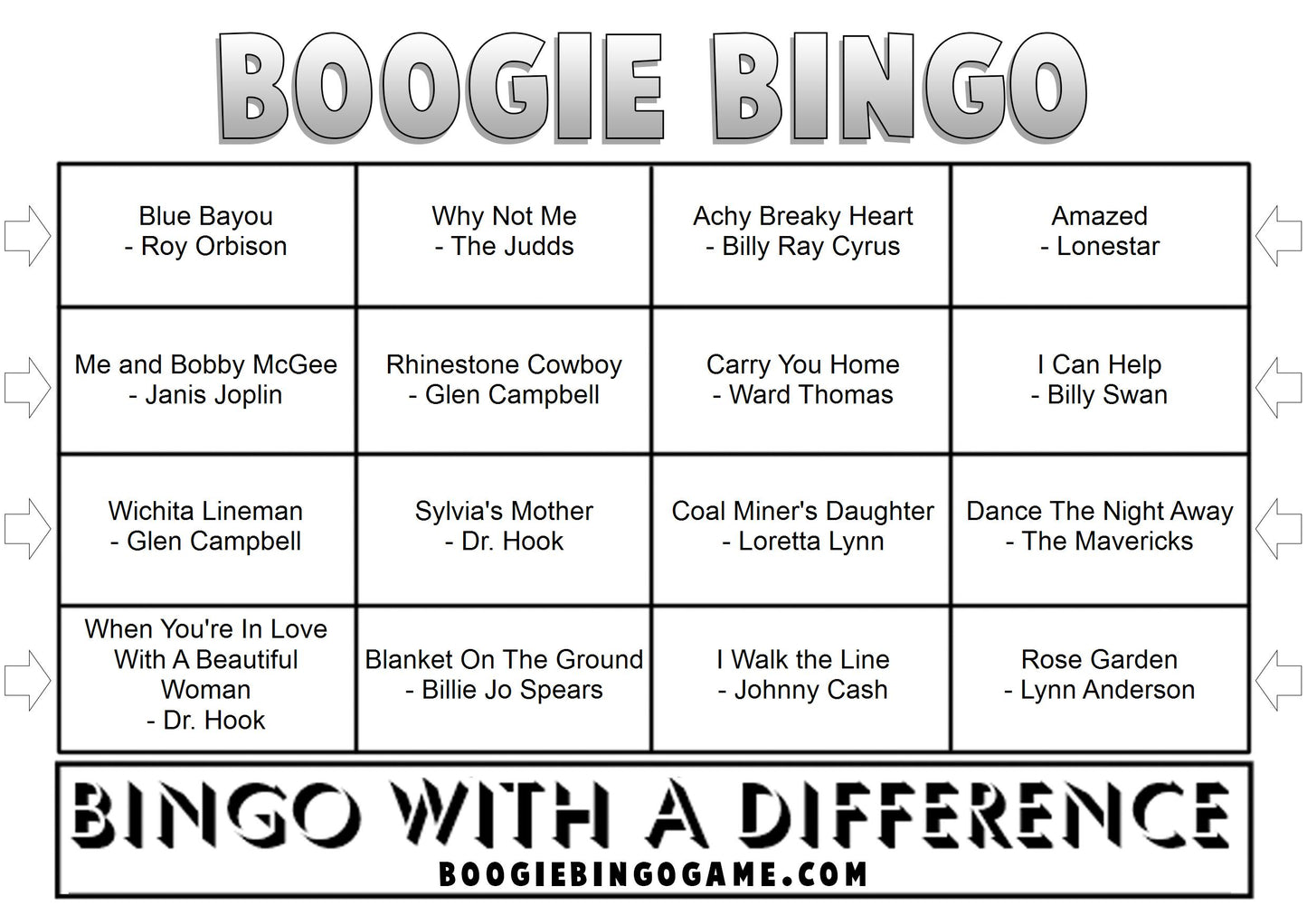 Game 48 | Country Classics | Boogie Bingo | Printable Music Bingo Tickets